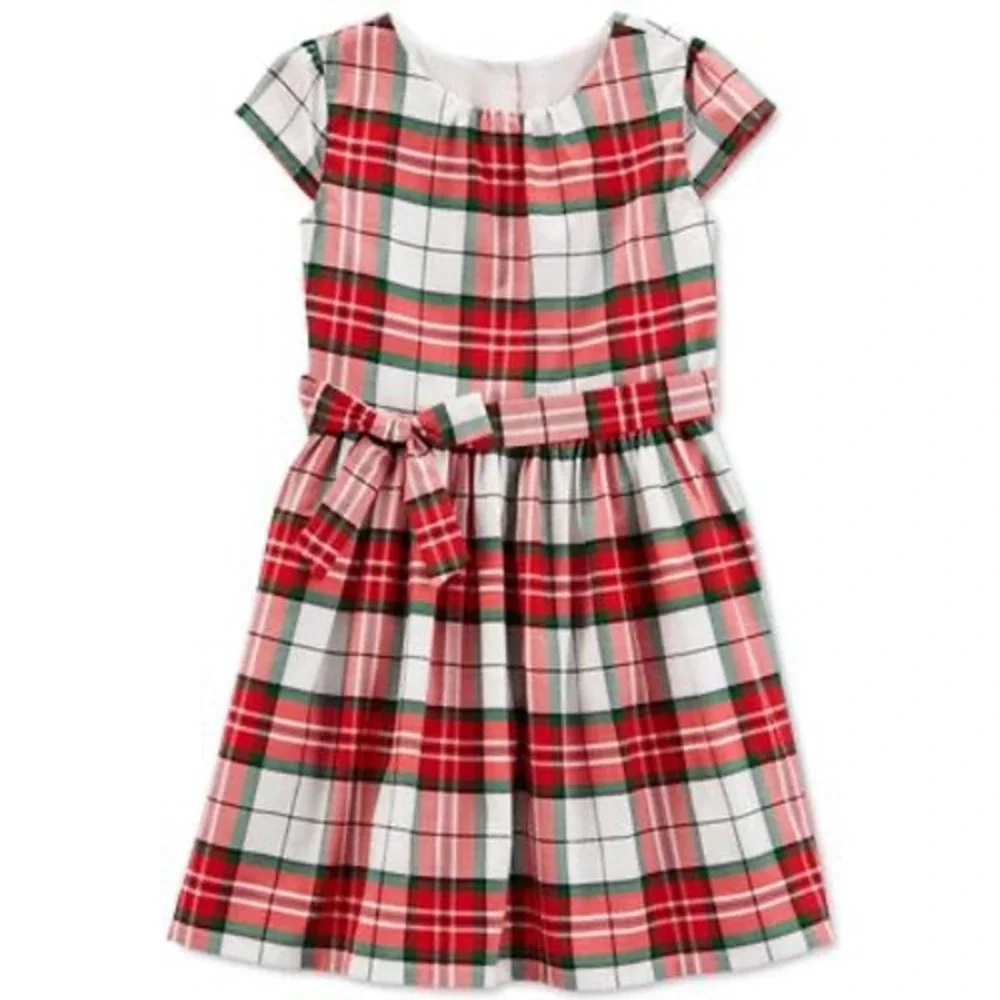 Carter's Little Girls Holiday Plaid Sateen Dress - Red - Size 6-6X